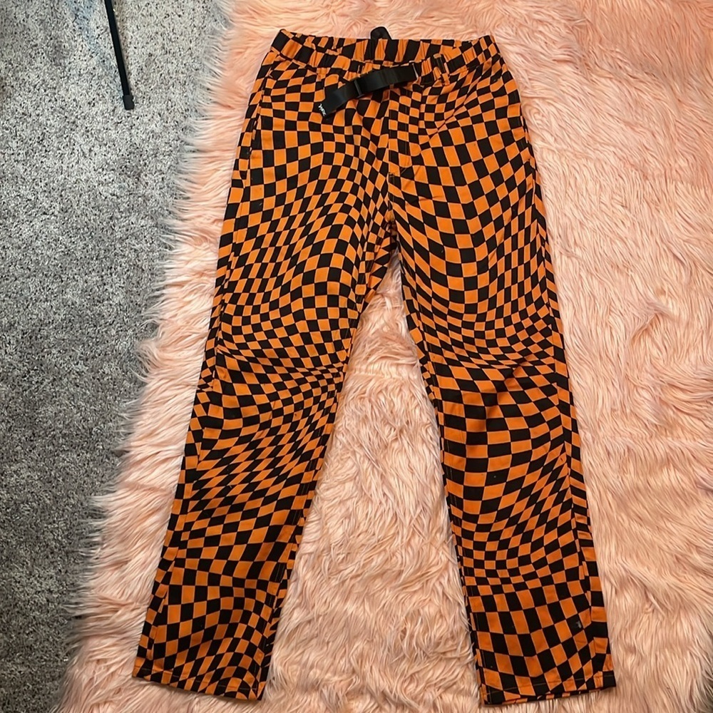 X-Girl Orange & Black Checker Print High Rise Pants Size‎ Medium - Picture 2 of 9